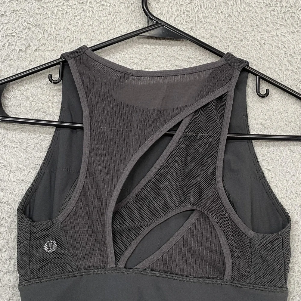 Lululemon Set Challenger Bra Womens 4‎ Gray Mesh High Neck High Support Workout